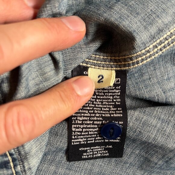 Vintage 45R denim shirt - Mens 2 (Japanese sizes) - Picture 6 of 8